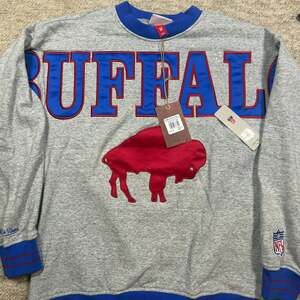 Buffalo Bills Mitchell & Ness All Over Print Vintage Logo Crewneck Sweatshirt